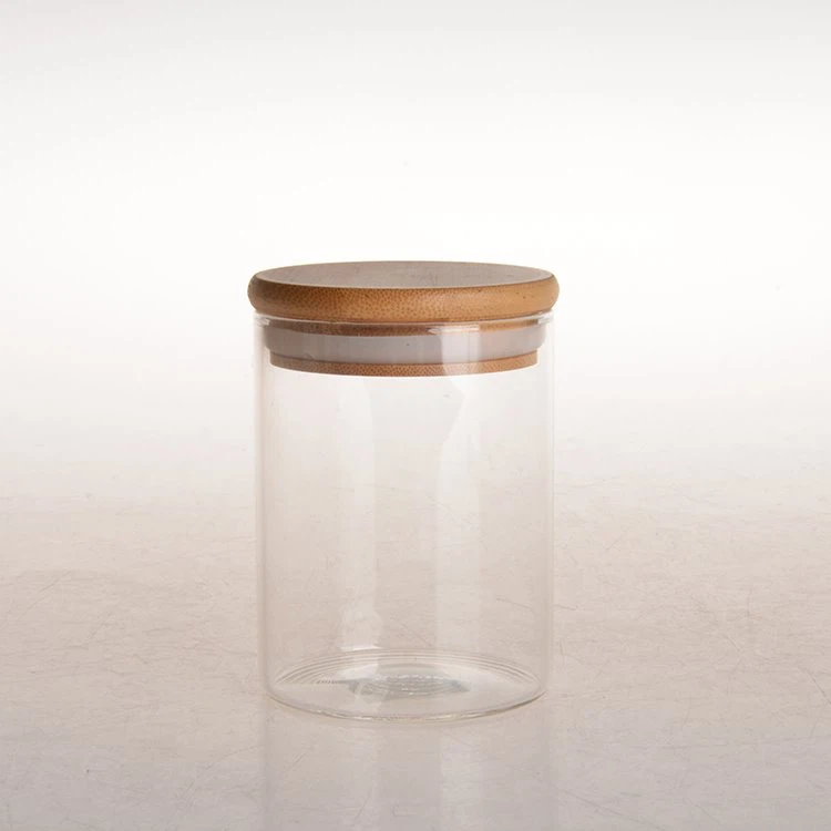 Jar Stackable Gwydr gyda Chaead Bambŵ