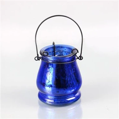 Deiliaid Canhwyllbren Gwydr Glas Vintage