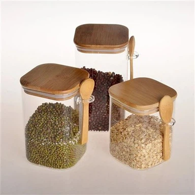 Cynhwysyddion Gwydr Sgwâr Mawr Gyda Chaeadau