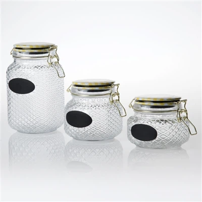 Hysbyseb Cynnyrch: Set Jar Storio Gwydr Striped Diamond